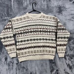 Lake Harmony USA Sweater Mens L Beige Fair Isle Wool Blend Knit Crewneck Vintage